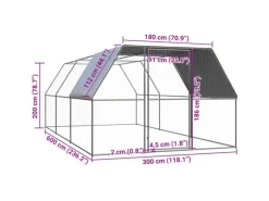 vidaXL Outdoor-Hühnerkäfig 3x6x2 m Verzinkter Stahl Modell 2
