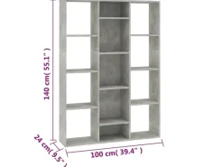 Sale vidaXL Raumteiler/Bücherregal Betongrau 100x24x140 cm Holzwerkstoff