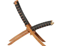 vidaXL Relaxstuhl Klappbar Geflochten Schwarz Echtleder