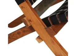 vidaXL Relaxstuhl Klappbar Geflochten Schwarz Echtleder