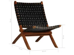 vidaXL Relaxstuhl Klappbar Geflochten Schwarz Echtleder