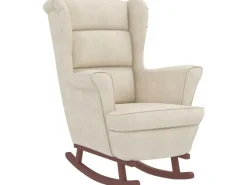 Best vidaXL Schaukelsessel und Hocker mit Holzbeinen Creme Samt