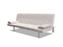 New vidaXL Schlafsofa mit 2 Kissen Kunstleder Ausziehbar Cremeweiß