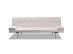 New vidaXL Schlafsofa mit 2 Kissen Kunstleder Ausziehbar Cremeweiß