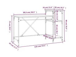 vidaXL Schreibtisch mit Regal Grau Sonoma 135x50x90 cm Holzwerkstoff 826712