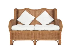 vidaXL 2-Sitzer-Sofa Hellbraun Natur Rattan und Leinen