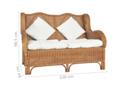 vidaXL 2-Sitzer-Sofa Hellbraun Natur Rattan und Leinen