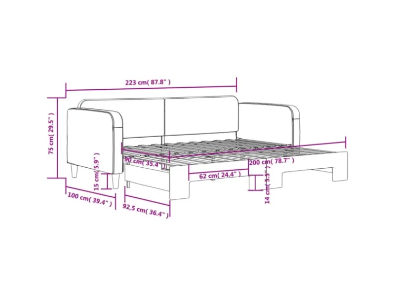 vidaXL Tagesbett Ausziehbar Schwarz 90x200 cm Stoff1898346