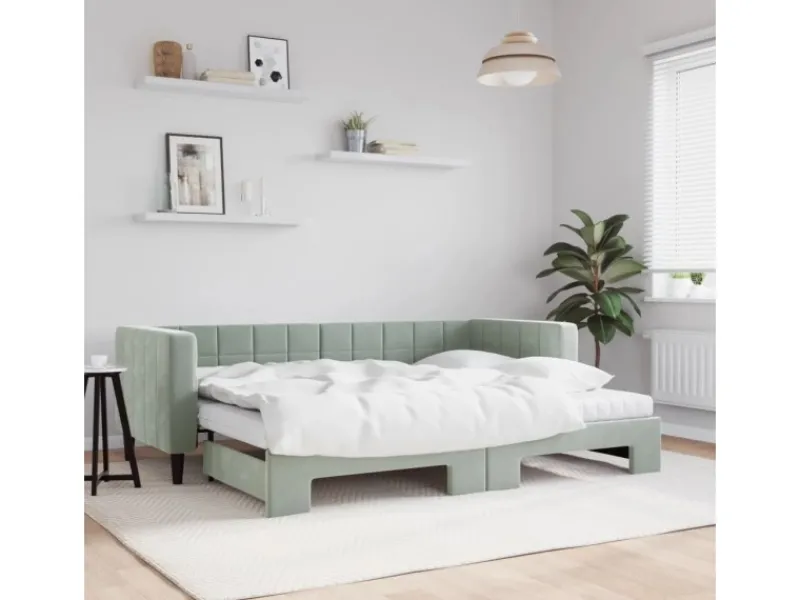 Discount vidaXL Tagesbett Ausziehbar mit Matratzen Hellgrau 80x200 cm Samt1847498