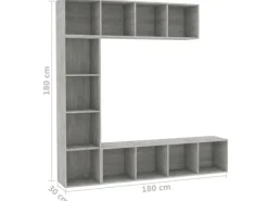 New vidaXL 3-tlg. Bücher-/TV-Schrank Set Betongrau 180x30x180 cm