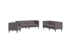 Best vidaXL 3-Tlg Chesterfield-Sofa-Set Kunstleder 3209270 Grau