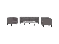 Best vidaXL 3-Tlg Chesterfield-Sofa-Set Kunstleder 3209270 Grau
