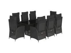 vidaXL 9-tlg Garten-Essgruppe mit Kissen Schwarz Poly Rattan Modell 98