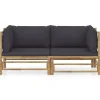 vidaXL 2-tlg Garten-Lounge-Set mit Dunkelgrauen Kissen Bambus Modell 1