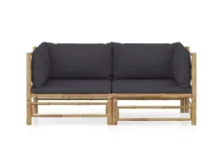 vidaXL 2-tlg Garten-Lounge-Set mit Dunkelgrauen Kissen Bambus Modell 1
