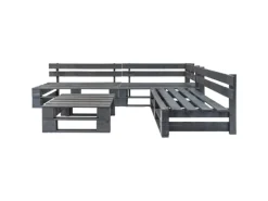 New vidaXL 4-tlg Garten-Sofagarnitur aus Paletten Holz Grau Modell 1