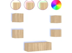 vidaXL 5-tlg. TV-Wohnwand mit LED-Leuchten Sonoma-Eiche