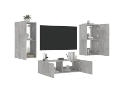 vidaXL 3-tlg. TV-Wohnwand mit LED-Leuchten Betongrau Modell 1