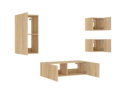vidaXL 4-tlg. TV-Wohnwand mit LED-Leuchten Sonoma-Eiche Modell 2