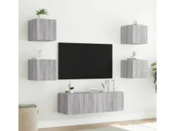Online vidaXL 5-tlg. TV-Wohnwand mit LED-Leuchten Grau Sonoma
