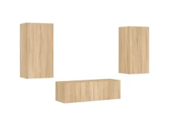 vidaXL 3-tlg. TV-Wohnwand mit LED-Leuchten Sonoma-Eiche