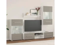 Outlet vidaXL 5-Tlg Wohnwand mit LED-Beleuchtung Holzwerkstoff 3324233 Steingrau