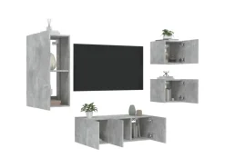 vidaXL 5-tlg. Wohnwand mit LED-Beleuchtung Betongrau Holzwerkstoff Modell 7