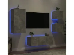 vidaXL 5-tlg. Wohnwand mit LED-Beleuchtung Betongrau Holzwerkstoff Modell 7