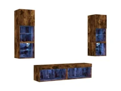 vidaXL 6-Tlg Wohnwand mit LED-Beleuchtung Räuchereiche Holzwerkstoff 3216619