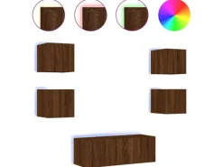 Sale vidaXL 6-tlg. Wohnwand mit LED-Beleuchtung Braun Eichen-Optik Modell 7