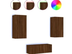 vidaXL 4-tlg. Wohnwand mit LED-Beleuchtung Braun Eiche Holzwerkstoff Modell 8