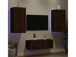 vidaXL 4-tlg. Wohnwand mit LED-Beleuchtung Braun Eiche Holzwerkstoff Modell 8