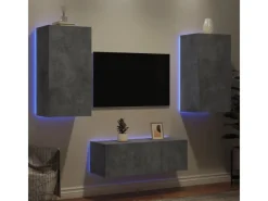 Discount vidaXL 4-tlg. Wohnwand mit LED-Beleuchtung Betongrau Holzwerkstoff Modell 5