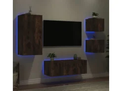 New vidaXL 5-Tlg Wohnwand mit LED-Beleuchtung Räuchereiche Holzwerkstoff 3216829