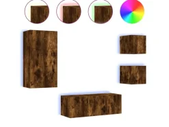 New vidaXL 5-Tlg Wohnwand mit LED-Beleuchtung Räuchereiche Holzwerkstoff 3216829