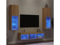 Best vidaXL 5-tlg. Wohnwand mit LED-Beleuchtung Sonoma-Eiche Holzwerkstoff Modell 2
