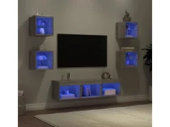 vidaXL 7-tlg. Wohnwand mit LED-Beleuchtung Grau Sonoma Holzwerkstoff