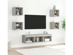 vidaXL 7-tlg. Wohnwand mit LED-Beleuchtung Grau Sonoma Holzwerkstoff
