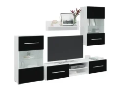 vidaXL 5-Tlg Wohnwand mit LED-Beleuchtung Mattschwarz Holzwerkstoff 3324230