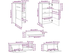 vidaXL 5-Tlg Wohnwand mit LED-Beleuchtung Mattschwarz Holzwerkstoff 3324230