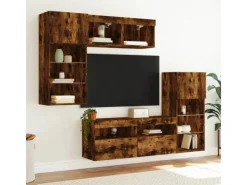 vidaXL 5-Tlg Wohnwand mit LED-Beleuchtung Räuchereiche Holzwerkstoff 3216729