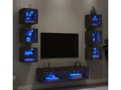 vidaXL 8-Tlg Wohnwand mit LED-Beleuchtung Räuchereiche Holzwerkstoff 3216637 Raucheiche