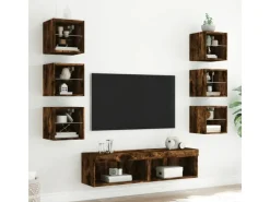 vidaXL 8-Tlg Wohnwand mit LED-Beleuchtung Räuchereiche Holzwerkstoff 3216637 Raucheiche