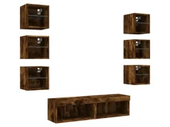 vidaXL 8-Tlg Wohnwand mit LED-Beleuchtung Räuchereiche Holzwerkstoff 3216637 Raucheiche