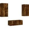 Hot vidaXL 4-Tlg Wohnwand mit LED-Beleuchtung Räuchereiche Holzwerkstoff 3216822