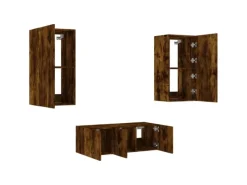 Hot vidaXL 4-Tlg Wohnwand mit LED-Beleuchtung Räuchereiche Holzwerkstoff 3216822