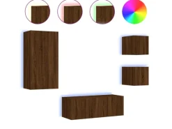 vidaXL 5-tlg. Wohnwand mit LED-Beleuchtung Braun Eichen-Optik Modell 8