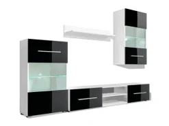 Discount vidaXL 4-Tlg Wohnwand mit TV-Schrank & LED-Leuchten Hochglanz-Schwarz 242573