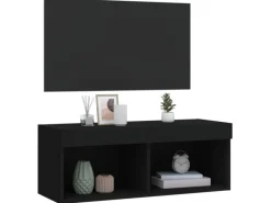 vidaXL TV-Schrank mit LED-Leuchten Schwarz 80x30x30 cm