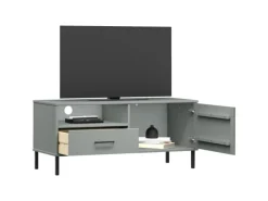 Outlet vidaXL TV-Schrank OSLO mit Metallbeinen Grau Massivholz Kiefür Modell 3